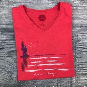 Life is Good From Sea to Shining Sea Patriotic V-neck Crusher Tee Shirt